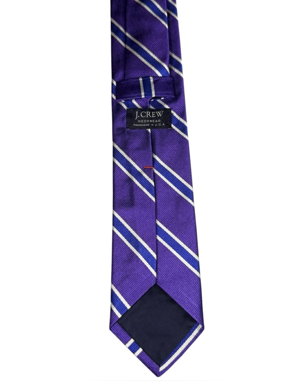 J.Crew Purple Blue Silver 100% Silk Striped Tie Handmade Wedding Guest Office - Picture 3 of 7